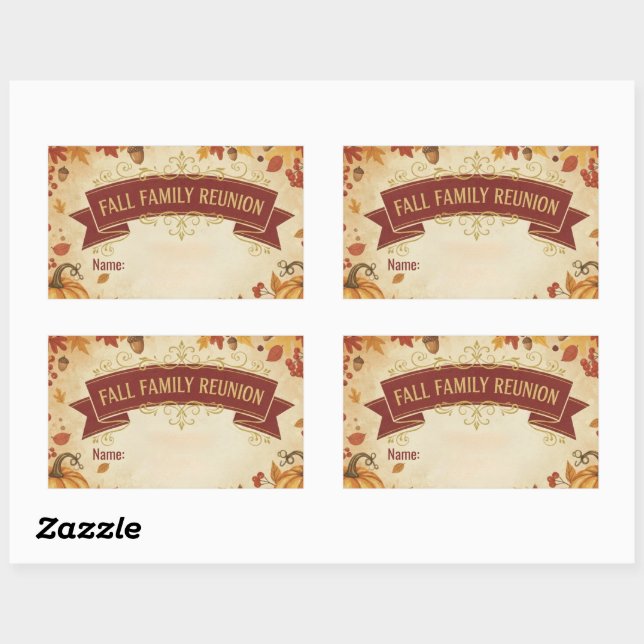 Rustic Autumn Leaves Fall Family Reunion Rectangular Sticker (Sheet)
