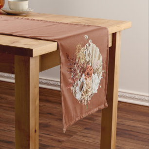 Rustic Autumn Leaves Fall Flowers Terracotta  Short Table Runner