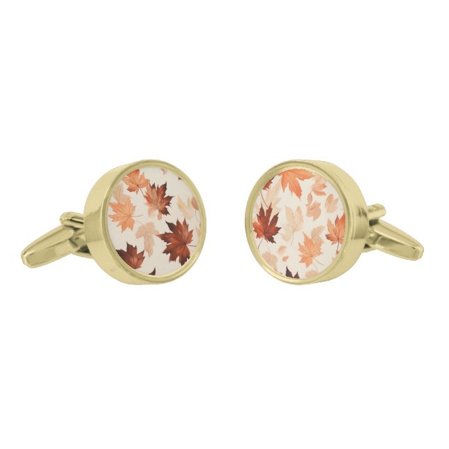 Rustic Autumn Leaves Fall Wedding Cufflinks (Angled)