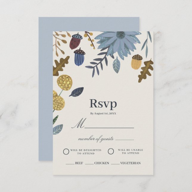 Rustic autumn leaves fall wedding rsvp invitation (Front/Back)