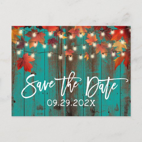 Rustic Autumn Leaves Fall Wedding Save the Date Announcement Postcard