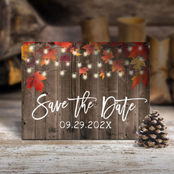 Rustic Autumn Leaves Fall Wedding Save The Date Announcement Postcard by myinvitation at Zazzle