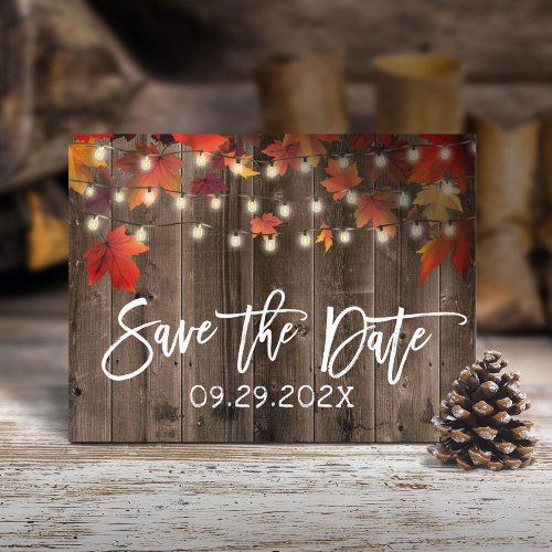 Rustic Autumn Leaves Fall Wedding Save the Date Announcement Postcard