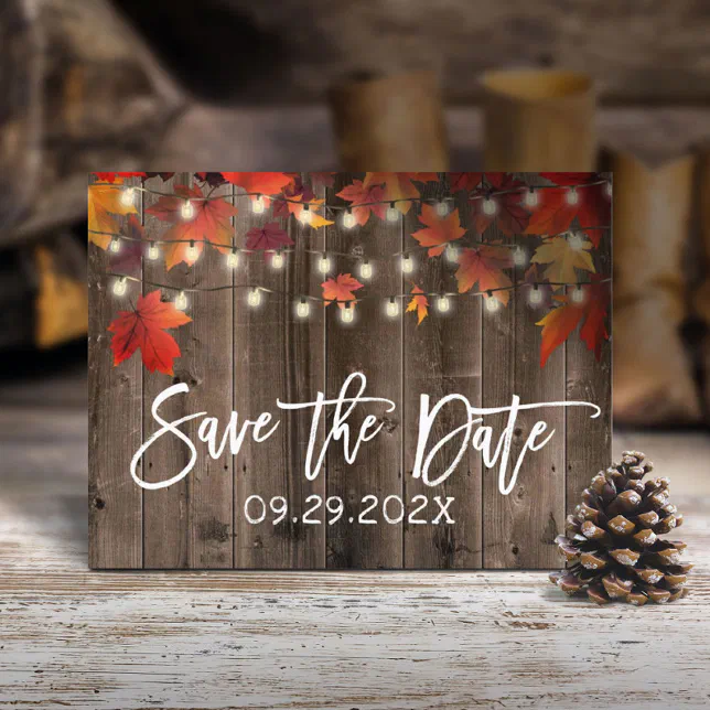 Rustic Autumn Leaves Fall Wedding Save the Date Announcement Postcard ...