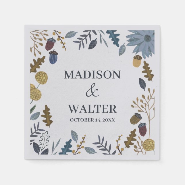 Rustic autumn leaves fall wedding table number nap napkins (Front)