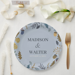 Rustic autumn leaves fall wedding table number nap paper plates