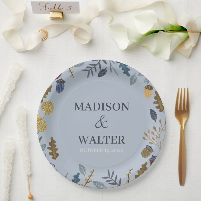 Rustic autumn leaves fall wedding table number nap paper plates (Wedding)