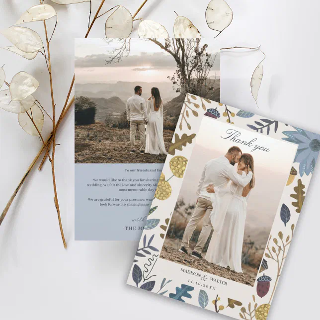 Rustic autumn leaves fall wedding thank you invitation | Zazzle