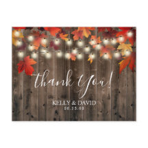 Rustic Autumn Leaves Fall Wedding Thank You
