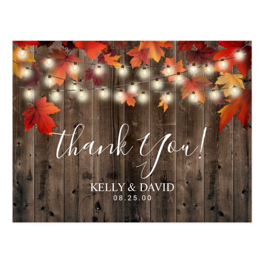 Rustic Autumn Leaves Fall Wedding Thank You Postcard Zazzle Com