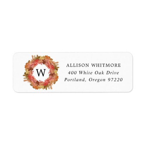 Rustic Autumn Leaves Fall Wreath Monogram Label