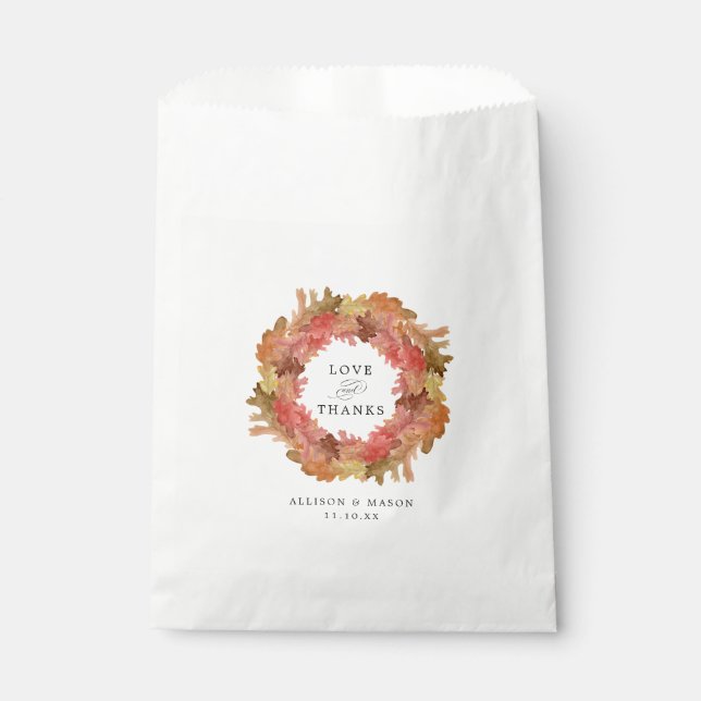 Rustic Autumn Leaves Fall Wreath Wedding Favor Bag (Front)