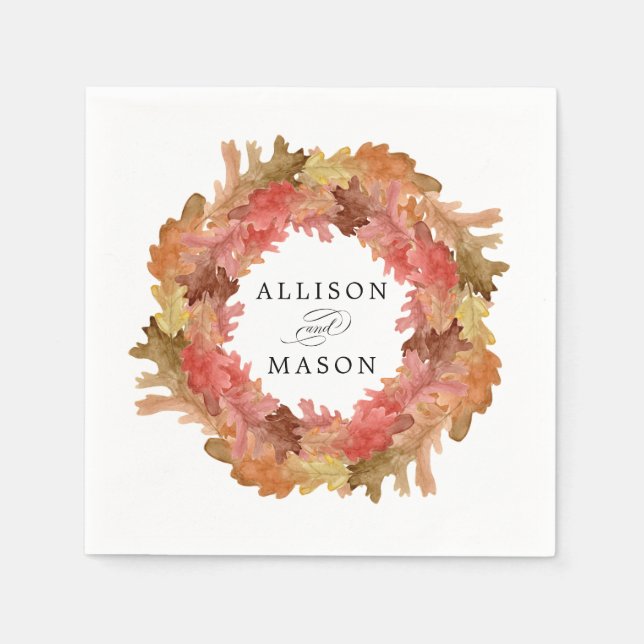 Rustic Autumn Leaves Fall Wreath Wedding Napkins (Front)