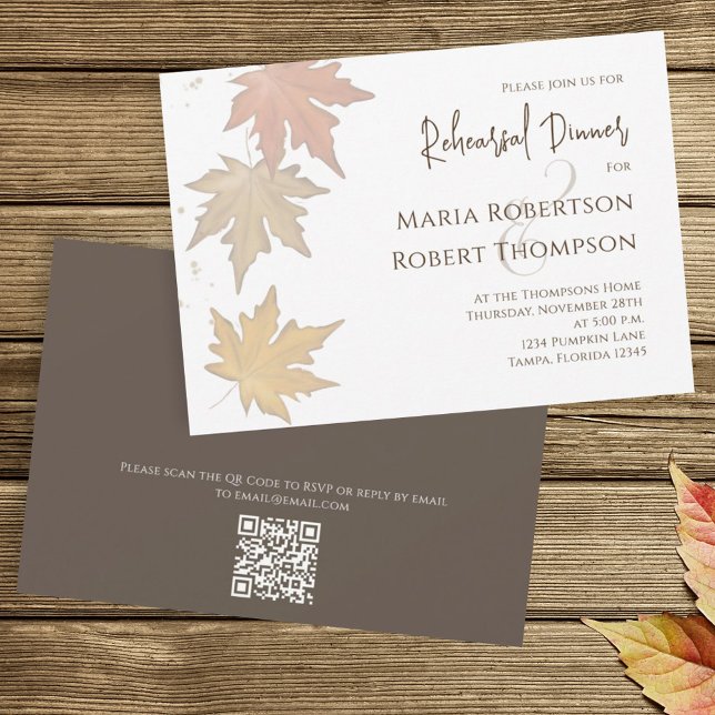 Rustic Autumn Leaves Greenery Foliage QR Code Invitation (Creator Uploaded)