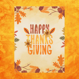 Rustic Autumn Leaves Happy Thanksgiving Postcard