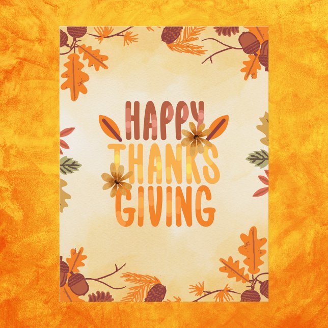 Rustic Autumn Leaves Happy Thanksgiving Postcard (Creator Uploaded)