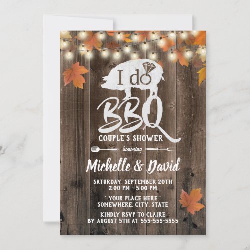 Rustic Autumn Leaves I DO BBQ Barn Wedding Invitation