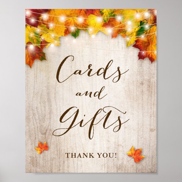 Rustic Autumn Leaves Lights Invitations & Gifts Sign