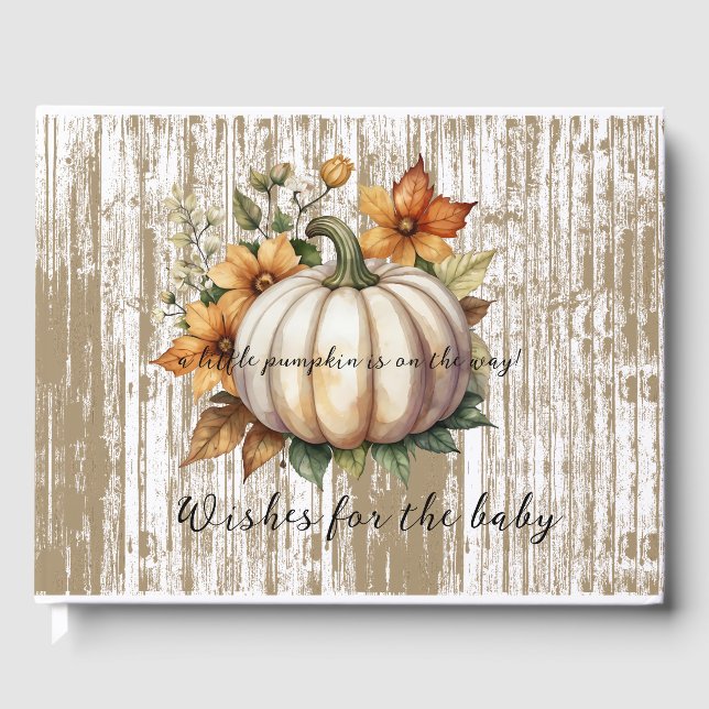 Rustic Autumn Leaves Little Pumpkin Baby Shower Guest Book (Front)