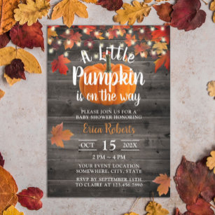Rustic Autumn Leaves Little Pumpkin Baby Shower Invitation