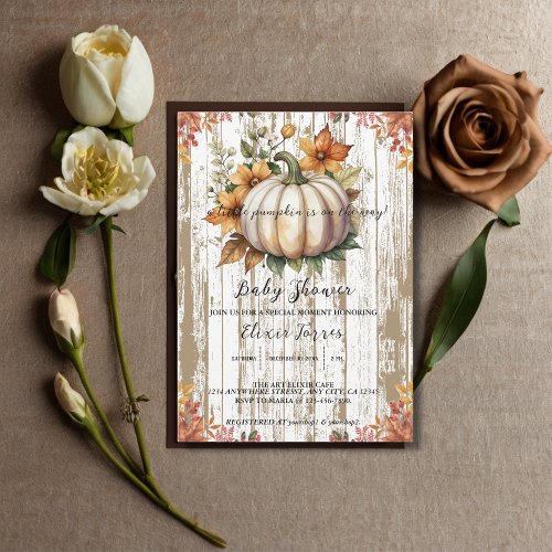 Rustic Autumn Leaves Little Pumpkin Baby Shower Invitation