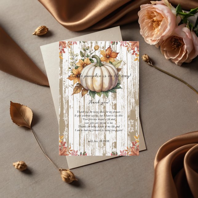 Rustic Autumn Leaves Little Pumpkin Baby Shower Thank You Card (Creator Uploaded)