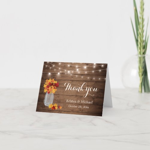 Rustic Autumn Leaves Mason Jar Lights Thank You