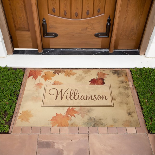 Rustic Autumn Leaves Monogram  Doormat (Outdoor)