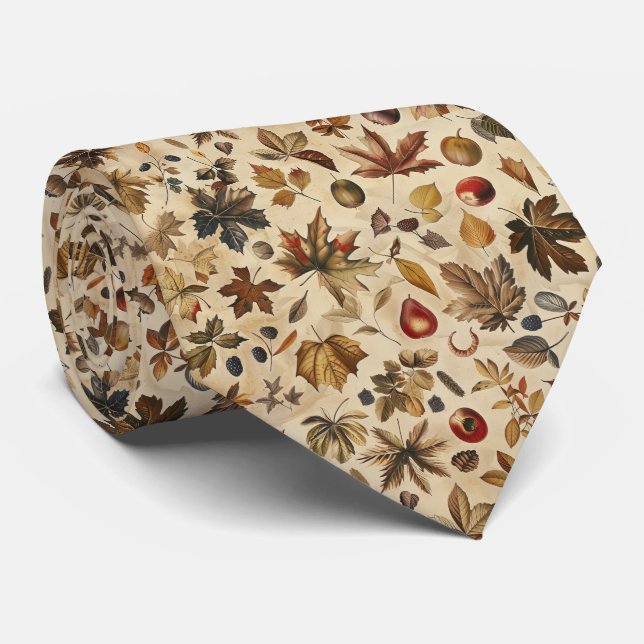 Rustic Autumn Leaves Pattern Neck Tie (Rolled)