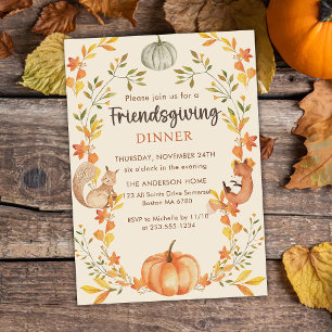 Rustic Autumn Leaves Pumpkin Friendsgiving Dinner Invitation