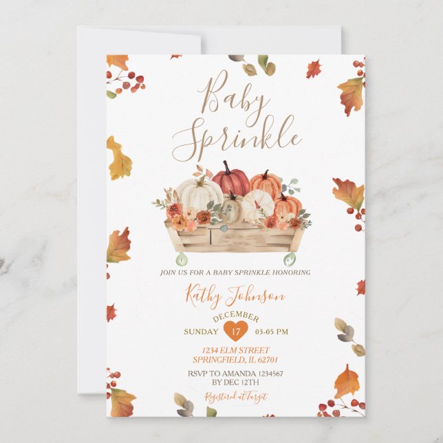Rustic Autumn Leaves Pumpkin Patch Baby Sprinkle Invitation (Front)