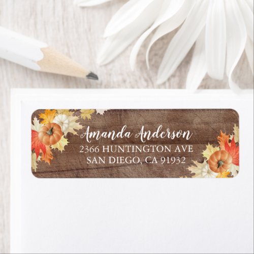 Rustic autumn Leaves Pumpkins Bridal Shower Labels