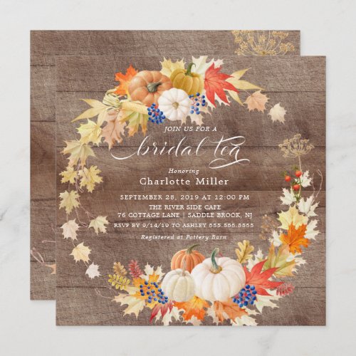 Rustic Autumn Leaves Pumpkins Bridal Tea Invitation