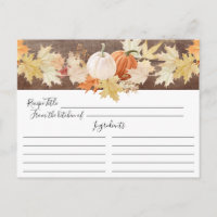 Rustic Autumn Leaves Pumpkins Floral Recipe Card