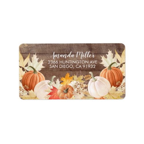 Rustic Autumn Leaves Pumpkins Return Address Label