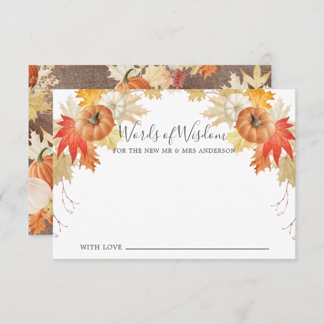 Rustic Autumn Leaves Pumpkins  Words of Wisdom Invitation (Front/Back)