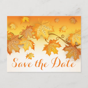 Rustic Autumn Leaves Save The Date Orange Wedding Announcement Postcard
