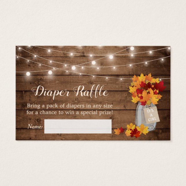 Rustic Autumn Leaves String Lights Diaper Raffle (Front)