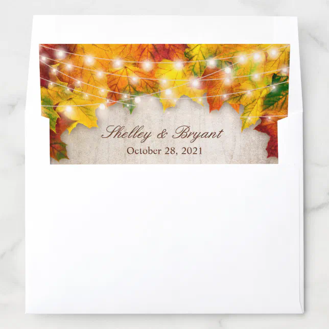 Rustic Autumn Leaves String Lights Fall Wedding Envelope Liner | Zazzle
