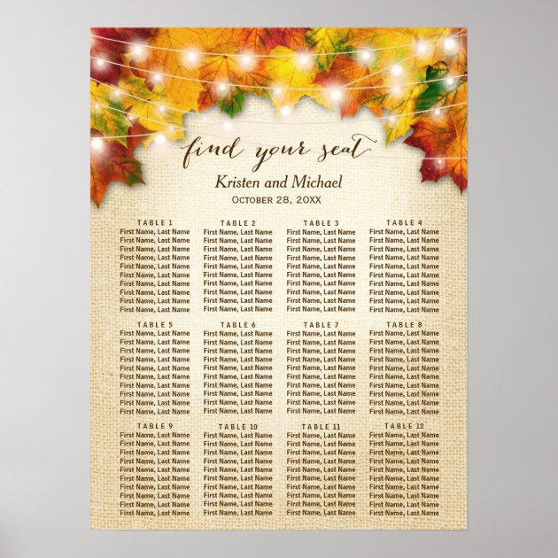Rustic Autumn Leaves String Lights Seating Chart
