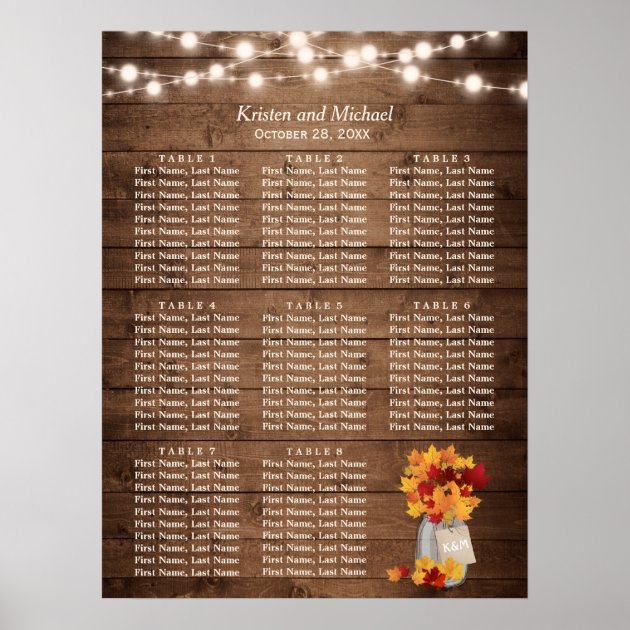 Rustic Autumn Leaves String Lights Seating Chart