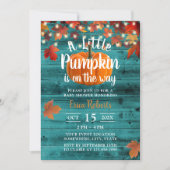 Rustic Autumn Leaves Teal Barn Pumpkin Baby Shower Invitation (Front)