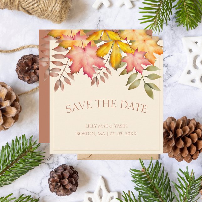 Rustic Autumn Leaves Terracotta Save The Date (Creator Uploaded)