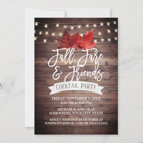 Rustic Autumn Leaves Thanksgiving Cocktail Party Invitation
