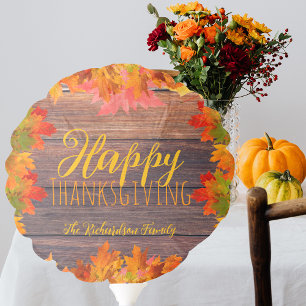 Rustic Autumn Leaves Thanksgiving Custom Name Balloon