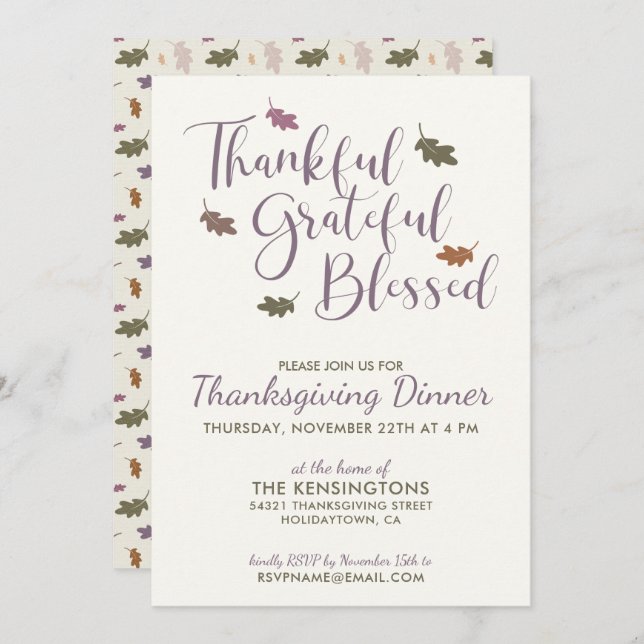 Rustic Autumn Leaves Thanksgiving Dinner Invitation (Front/Back)