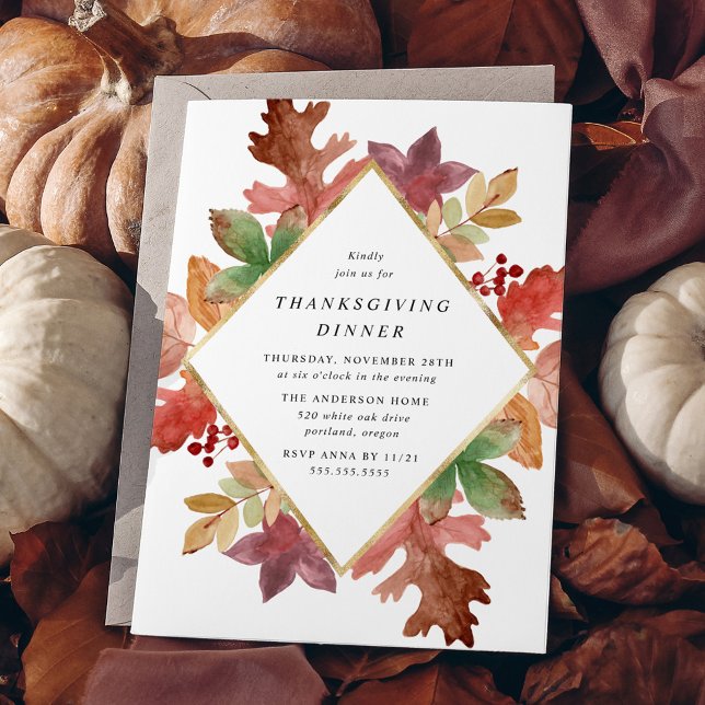 Rustic Autumn Leaves Thanksgiving Dinner Invitation (Creator Uploaded)