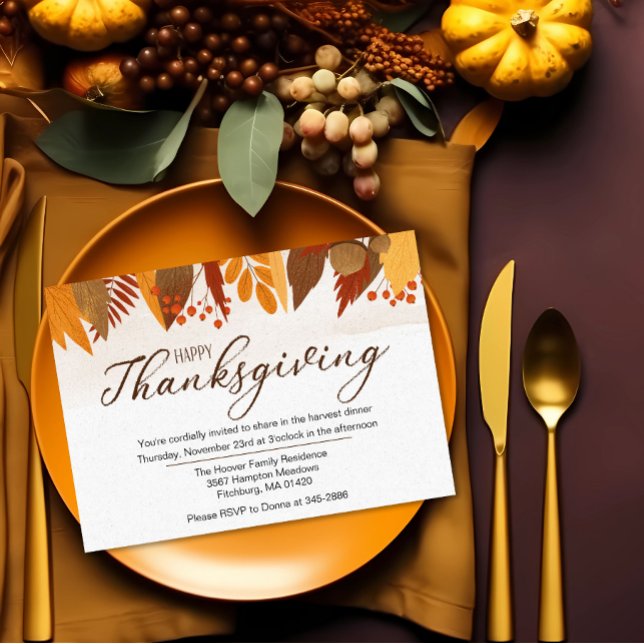Rustic Autumn Leaves Thanksgiving Dinner  Invitation (Creator Uploaded)