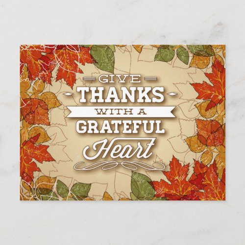 Rustic Autumn Leaves Thanksgiving Greetings Postcard