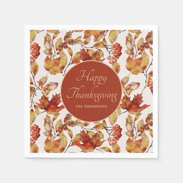 Rustic Autumn Leaves Thanksgiving Napkins (Front)